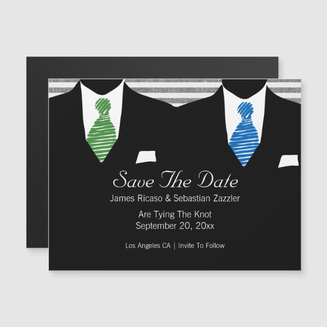 Mr and Mr Suit and Tie Gay Save The Date Wedding Magnetic Invitation (Front/Back)