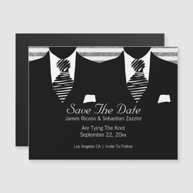 Mr and Mr Suit and Tie Gay Save The Date Wedding Magnetic Invitation (Front/Back)