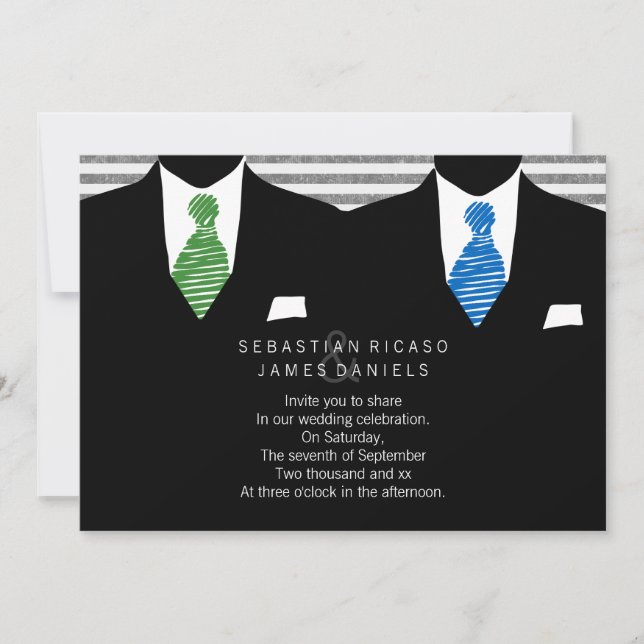 Mr and Mr Suit and Tie Gay Wedding Invitation (Front)