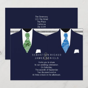 Mr and Mr Suit and Tie Gay Wedding (Navy) Invitation