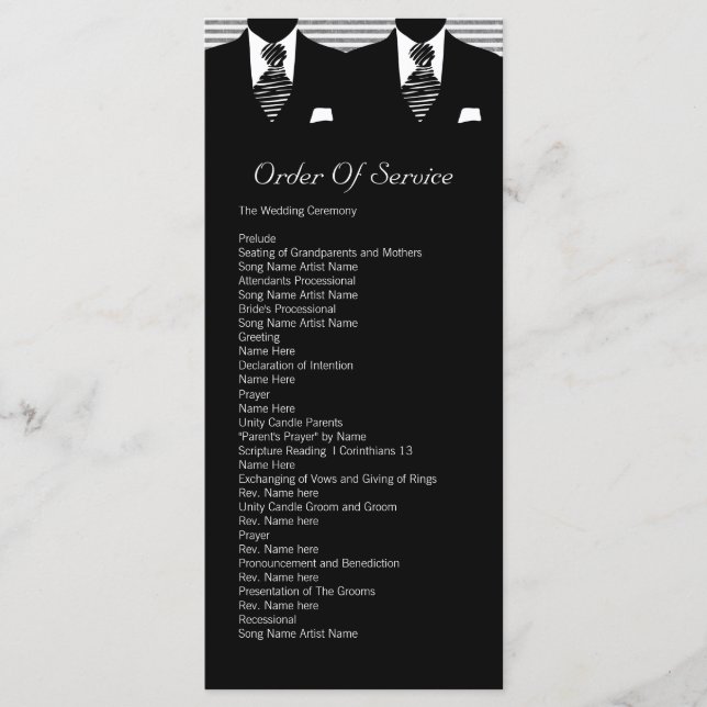 Mr and Mr Suit and Tie Gay Wedding Service Order Programme (Front)