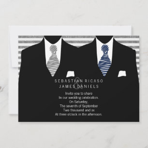 Mr and Mr Suit and Tie (Grey / Blue) Gay Wedding Invitation