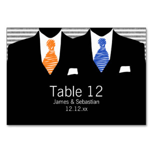 Mr and Mr Suit and Tie (orange / blue) Gay Wedding Table Number