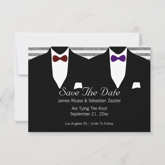 Mr and Mr Suit Bow Tie Gay Save The Date Wedding (Front)