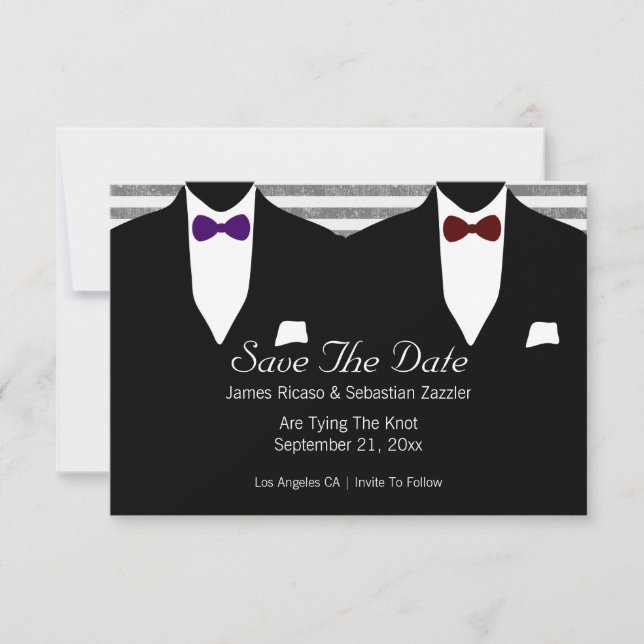 Mr and Mr Suit Bow Tie Gay Save The Date Wedding (Front)