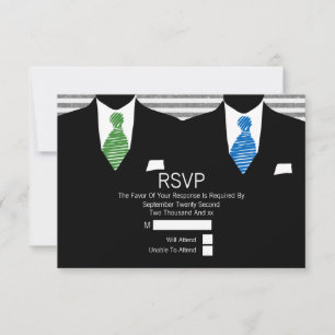 Mr and Mr Suit Green Blue Ties Gay Wedding RSVP V2