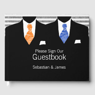 Mr and Mr Suit Orange Blue Ties Gay Wedding Custom Guest Book