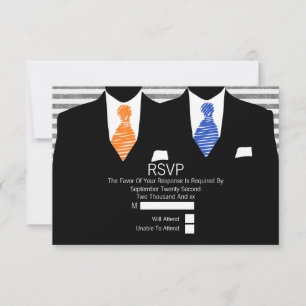 Mr and Mr Suit Orange Blue Ties Gay Wedding RSVP Card