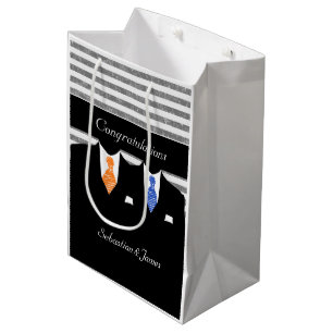 Mr And Mr Suits Wedding Personalised Blue Orange Medium Gift Bag