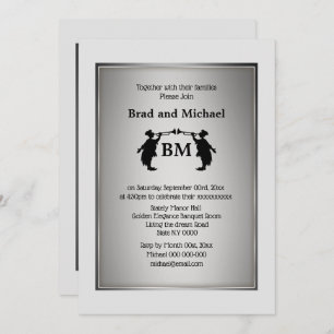 Mr and Mr Trumpet blower grooms silver black white Invitation