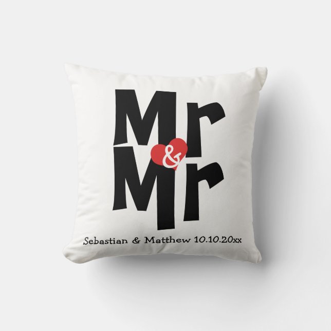 Mr and Mr Two Grooms Personalised Wedding Cushion (Front)