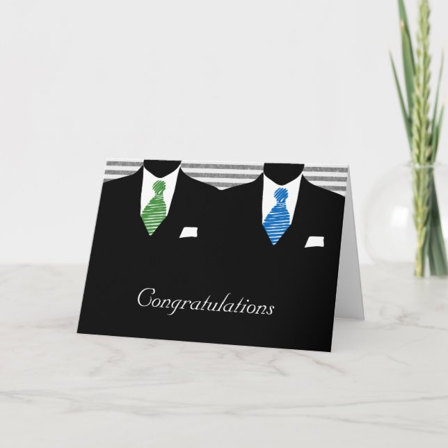 Mr and Mr Two Grooms Wedding Congratulations Card (Front)