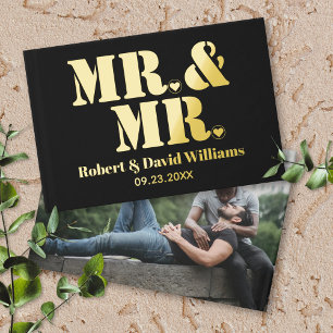 Mr. and Mr. typography black gay wedding photo Guest Book