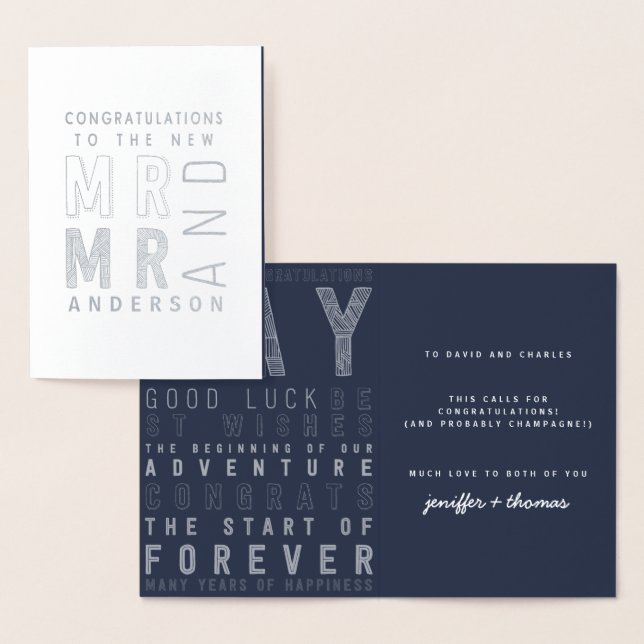 Mr and mr typography congratulations wedding card. foil card (Display)
