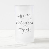 Mr and Mrs 25th wedding anniversary glass beer mug