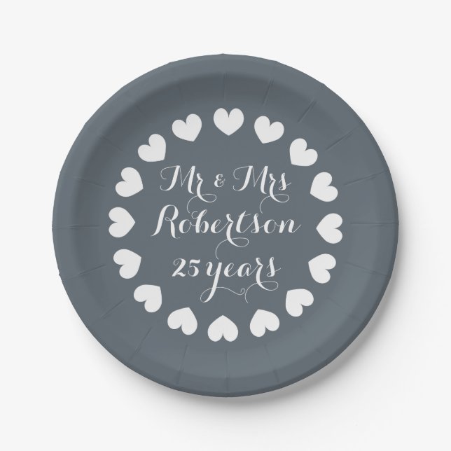 Mr and Mrs 25th wedding anniversary paper plates (Front)