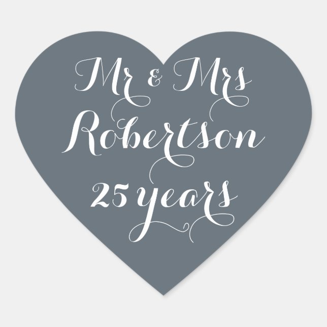 Mr and Mrs 25th wedding anniversary small custom Heart Sticker (Front)