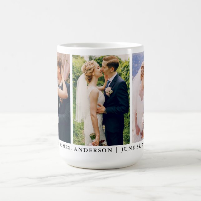 Mr. and Mrs. 3 Photo Bride and Groom Wedding Large Coffee Mug (Center)