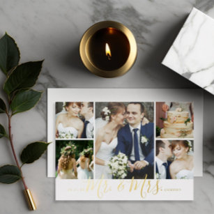 Mr. and Mrs. 5 Photo Wedding Thank You Foil Card