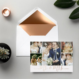 Mr. and Mrs. 5 Photo Wedding Thank You Foil Card