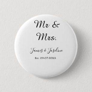 Mr and Mrs add name est. Date year wedding couple 6 Cm Round Badge