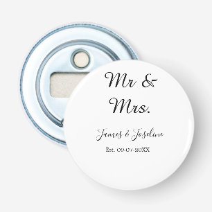 Mr and Mrs add name est. Date year wedding couple Bottle Opener