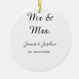 Mr and Mrs add name est. Date year wedding couple Ceramic Tree Decoration