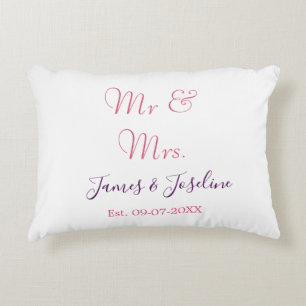 Mr and Mrs add name est. Date year wedding couple Decorative Cushion