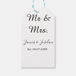 Mr and Mrs add name est. Date year wedding couple  Gift Tags