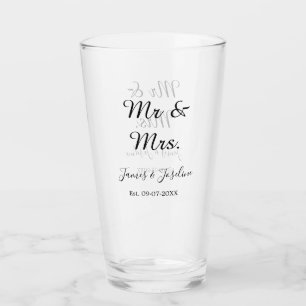 Mr and Mrs add name est. Date year wedding couple  Glass