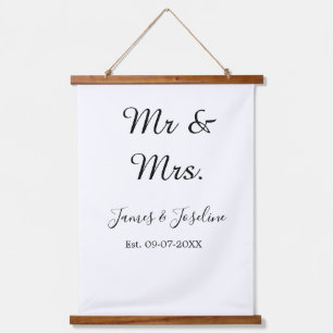 Mr and Mrs add name est. Date year wedding couple Hanging Tapestry
