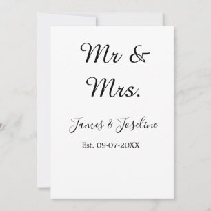 Mr and Mrs add name est. Date year wedding couple Invitation