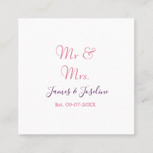 Mr and Mrs add name est. Date year wedding couple Square Business Card