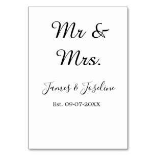 Mr and Mrs add name est. Date year wedding couple Table Number