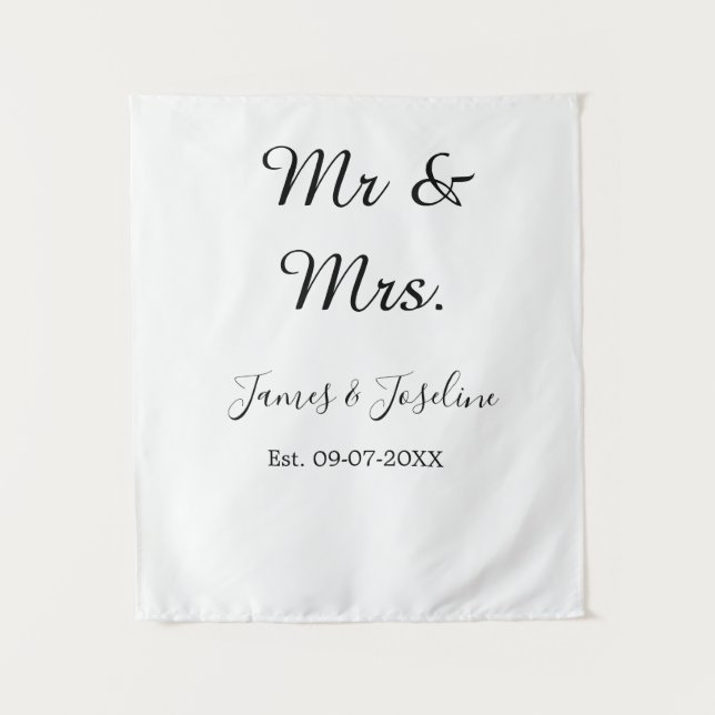 Mr and Mrs add name est. Date year wedding couple  Tapestry (Front)