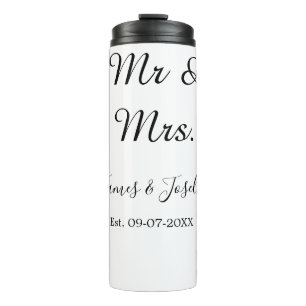 Mr and Mrs add name est. Date year wedding couple Thermal Tumbler