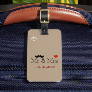 Mr and Mrs aeroplane travel personalised Luggage Tag