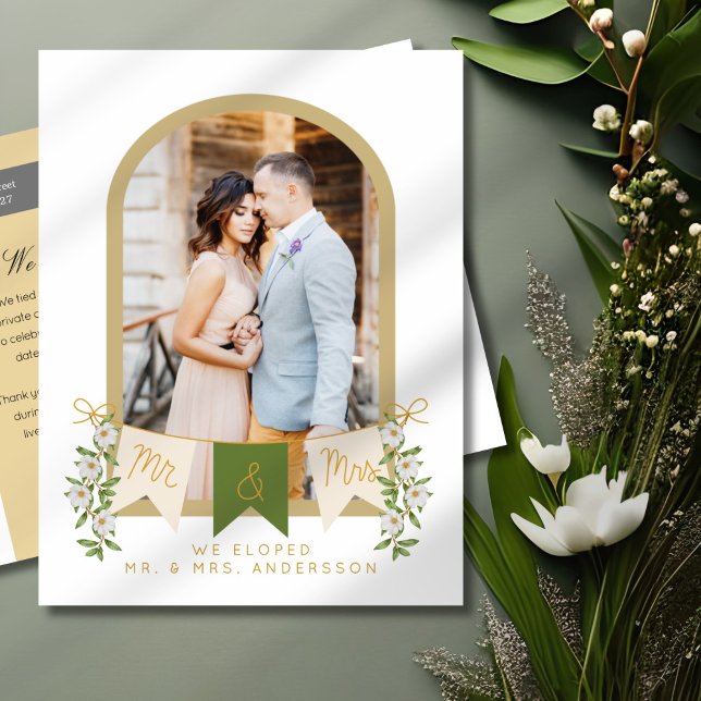 Mr and Mrs Arched Elopement Photo Announcement (Creator Uploaded)