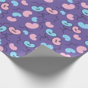Mr and Mrs Balloons Wedding Party Purple Seamless Wrapping Paper