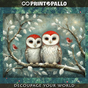 Mr. and Mrs. Barn Owls in winter Christmas time Tissue Paper
