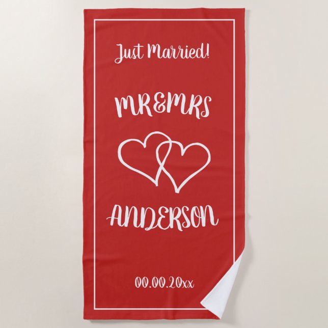 Mr and Mrs beach towel for newly wedded couple (Front)