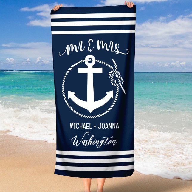 Mr and Mrs Beach Towels, Wedding Gift, Personalise Beach Towel (Creator Uploaded)