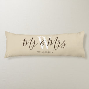 Mr and Mrs Beige Script Newlyweds Monogrammed  Body Cushion