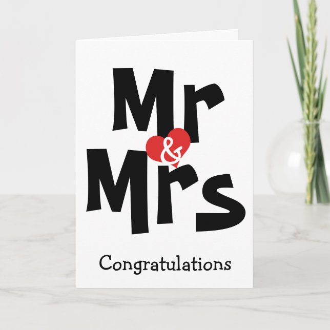 Mr And Mrs Big Bold Text Congratulations Wedding Card (Front)