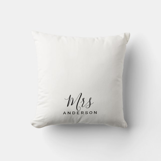 Mr and Mrs | Black and White Modern Script Cushion (Front)