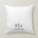 Mr and Mrs | Black and White Modern Script Cushion<br><div class="desc">"Mr and Mrs" Black and White Modern Script Personalised Couple Gift

Perfect as wedding gifts for newlywed,  wedding anniversary gifts,  Valentine's day gifts and gift for any occasions.</div>