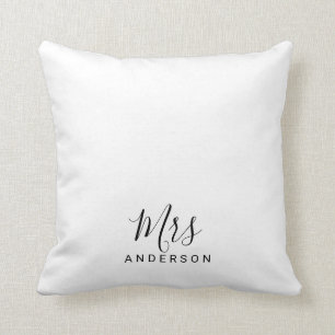 Mr and Mrs   Black and White Modern Script Cushion