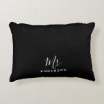 Mr and Mrs | Black and White Modern Script Decorative Cushion<br><div class="desc">"Mr and Mrs" Black and White Modern Script Personalised Couple Gift

Perfect as wedding gifts for newlywed,  wedding anniversary gifts,  Valentine's day gifts and gift for any occasions.</div>