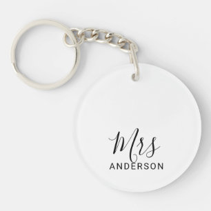 Mr and Mrs Black and White Modern Script Wedding Key Ring