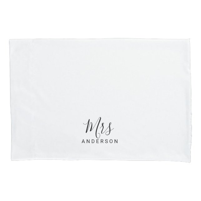 Mr and Mrs | Black and White Modern Script Wedding Pillowcase (Front)